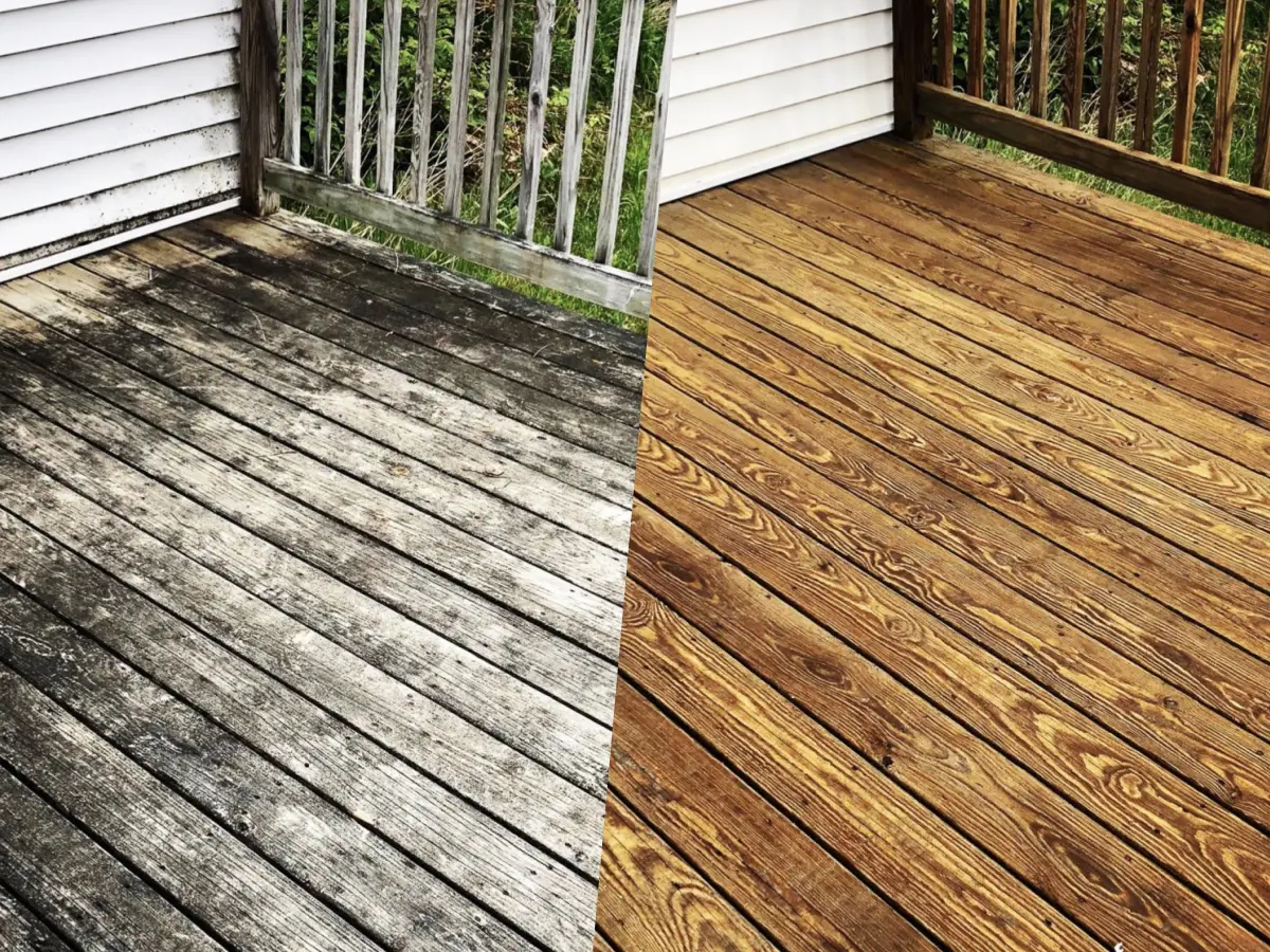 Before and after - wood deck cleaning and restoration in Virginia Highland