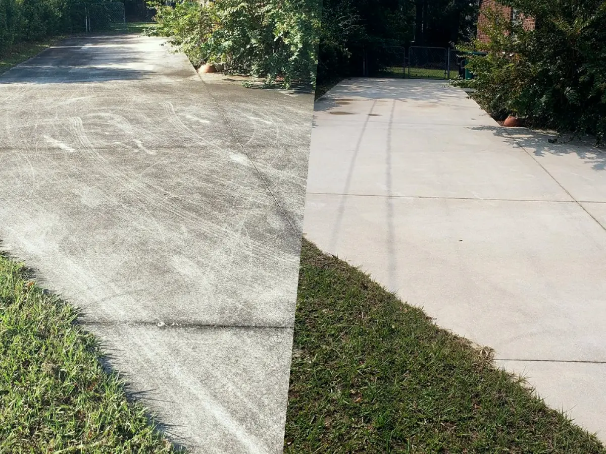 Before and after - driveway pressure washing in Atlanta