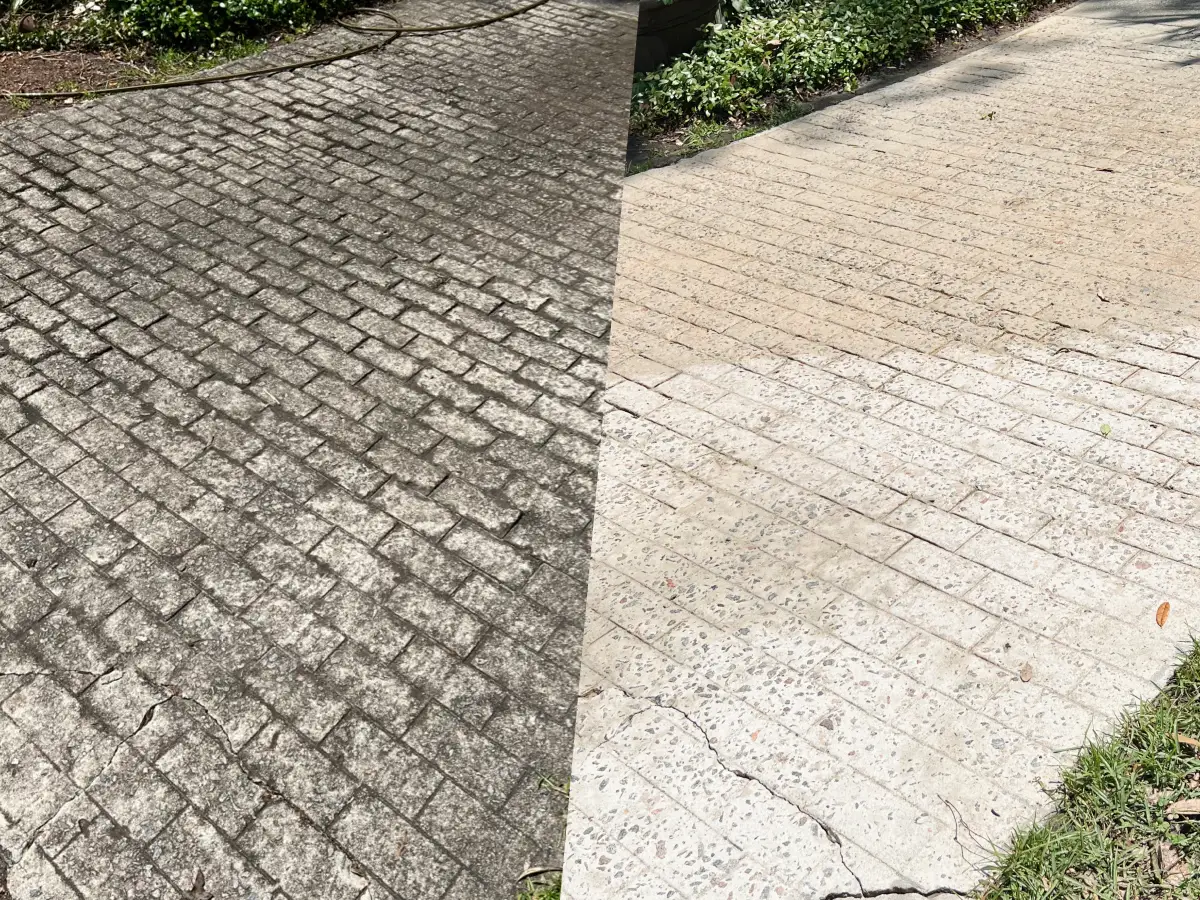 Before and after - driveway pressure washing in Virginia Highland