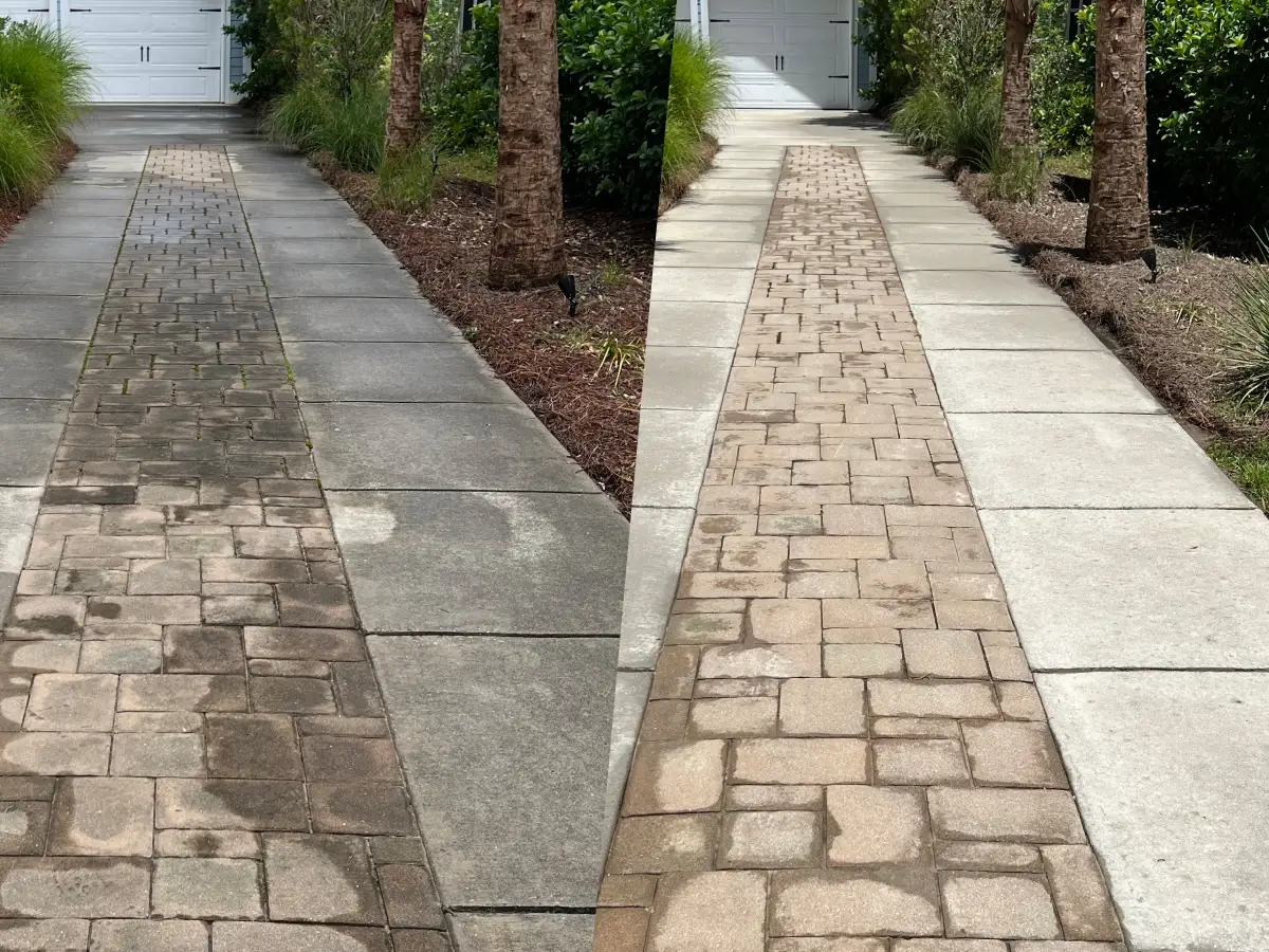 Before and after - driveway power washing in Virginia Highland