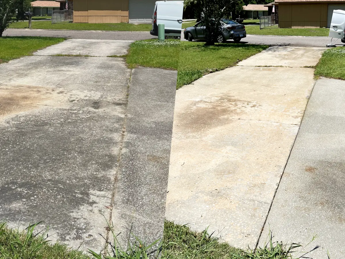 Before and after - driveway pressure washing in Atlanta