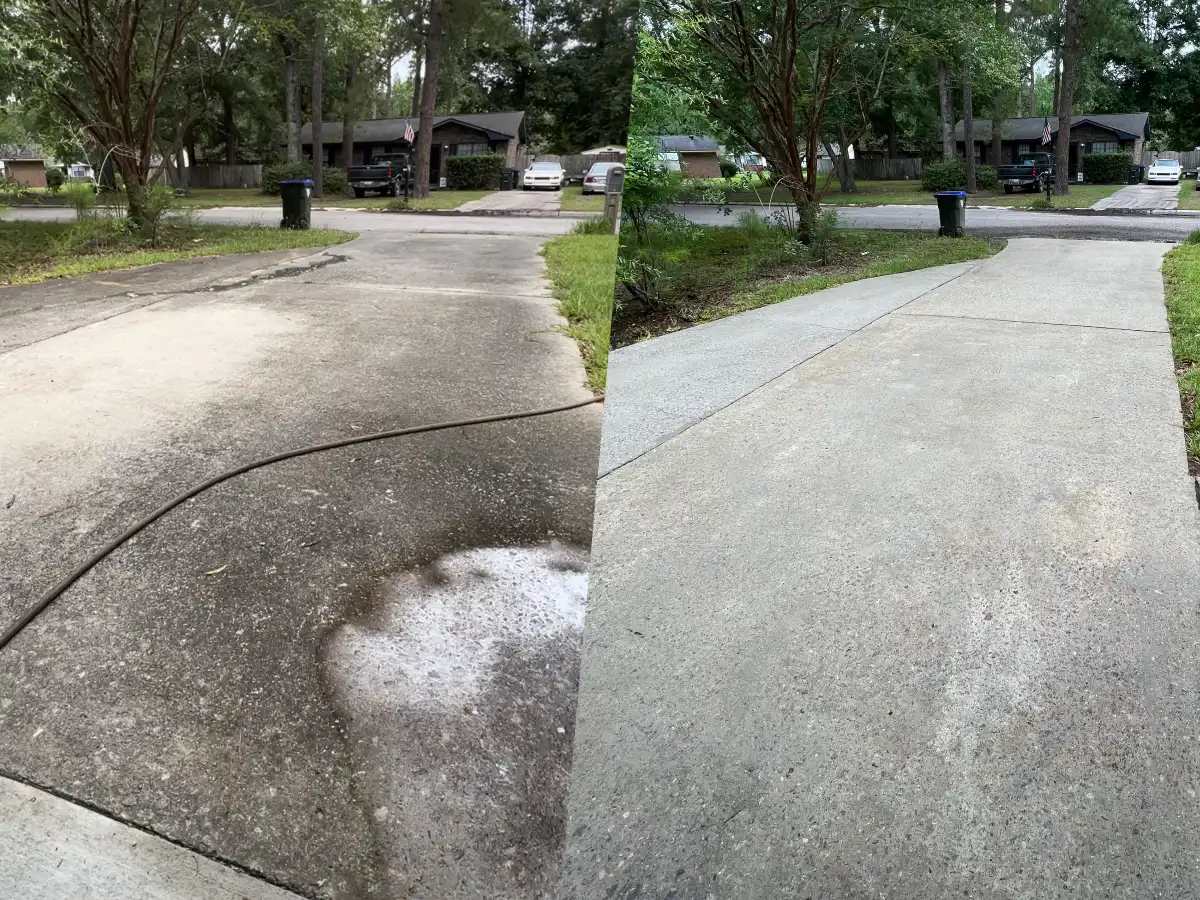 Before and after - driveway pressure washing in Kirkwood