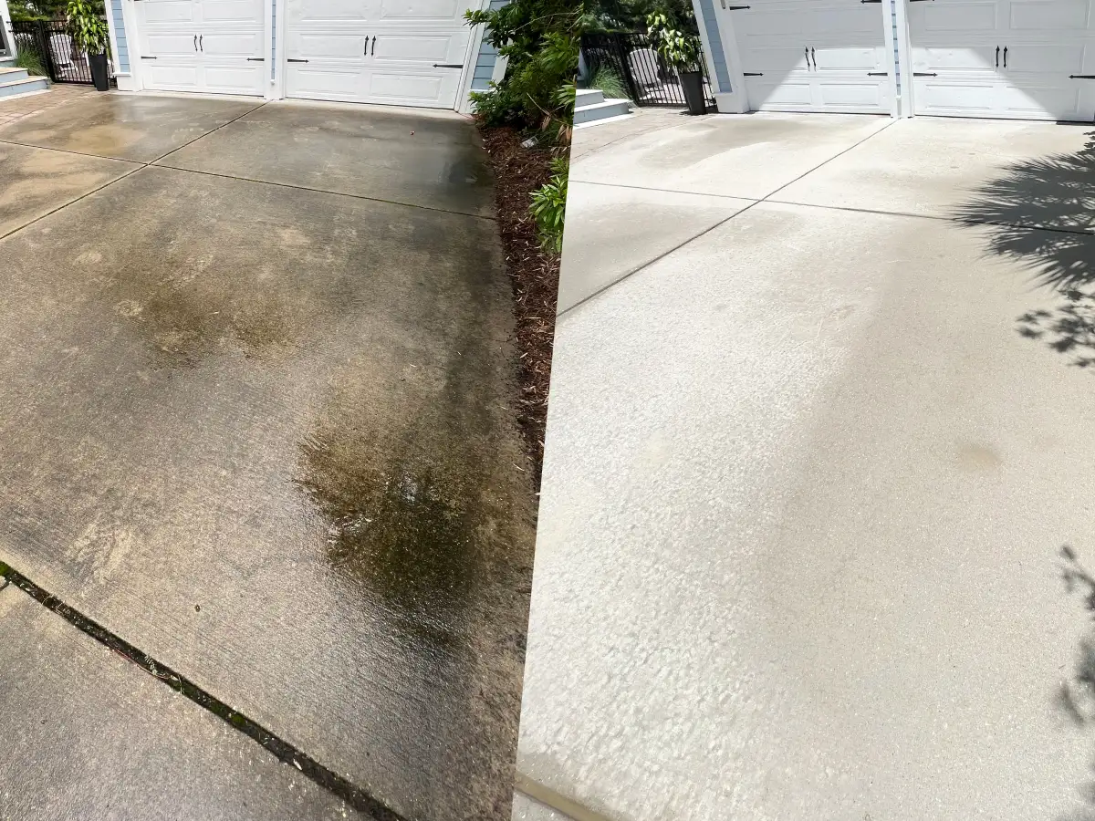 Before and after - driveway pressure washing in Virginia Highland