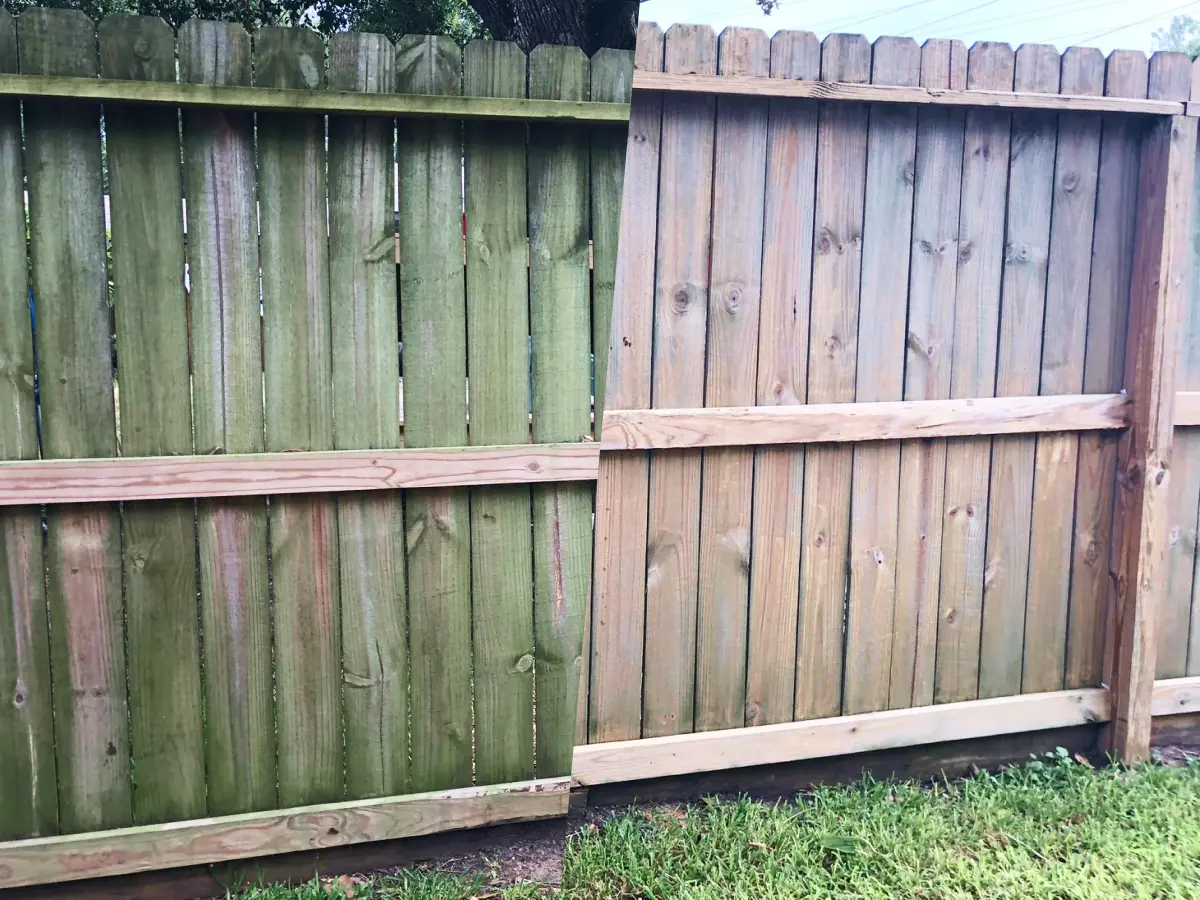 Before and after - wood fence cleaning and restoration in Atlanta