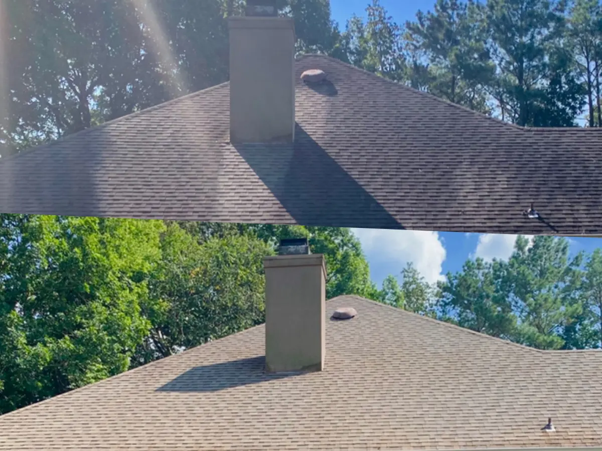 Before and after - roof cleaning in Atlanta