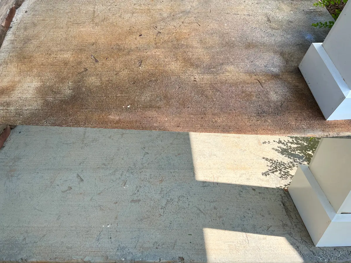 Before and after - concrete rust stain removal in Atlanta, GA