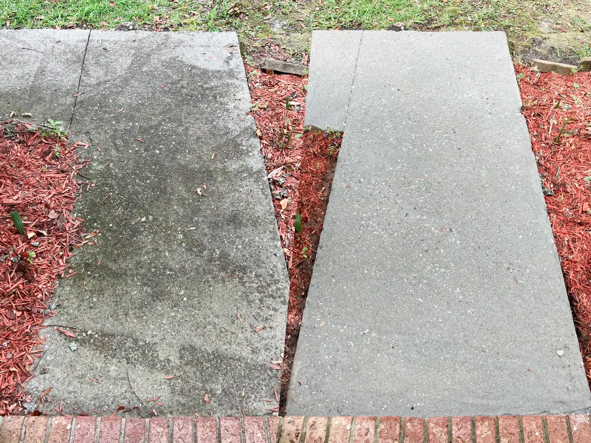 Before and after - sidewalk pressure washing in Kirkwood